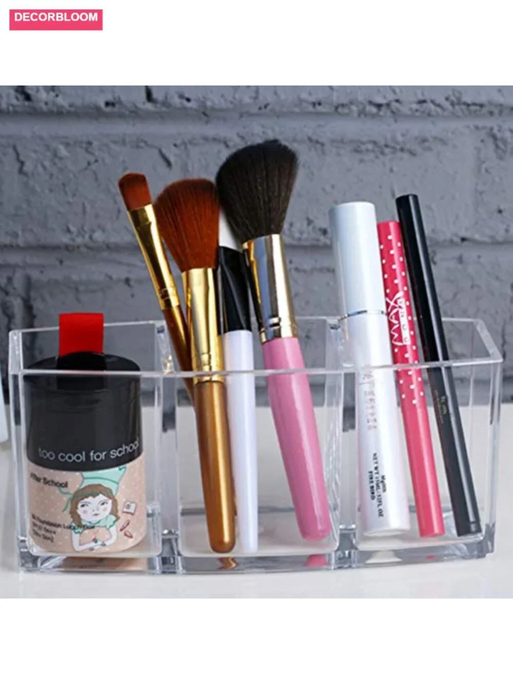 Acrylic Makeup Brush Organizer Holder Clear Cosmetic Storage with 3 Slots